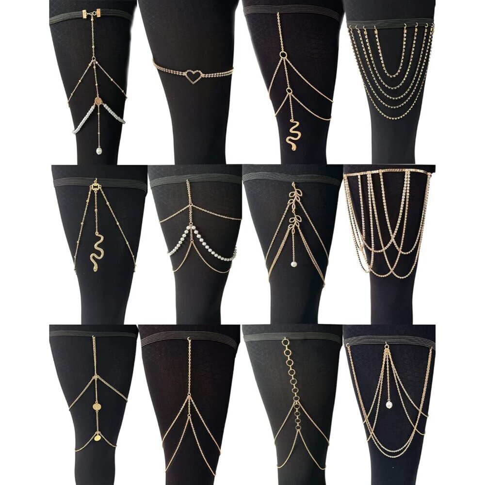 12Pcs Leg Chain Set Boho Body Jewelry Snake Pearl CZ Adjustable for Summer